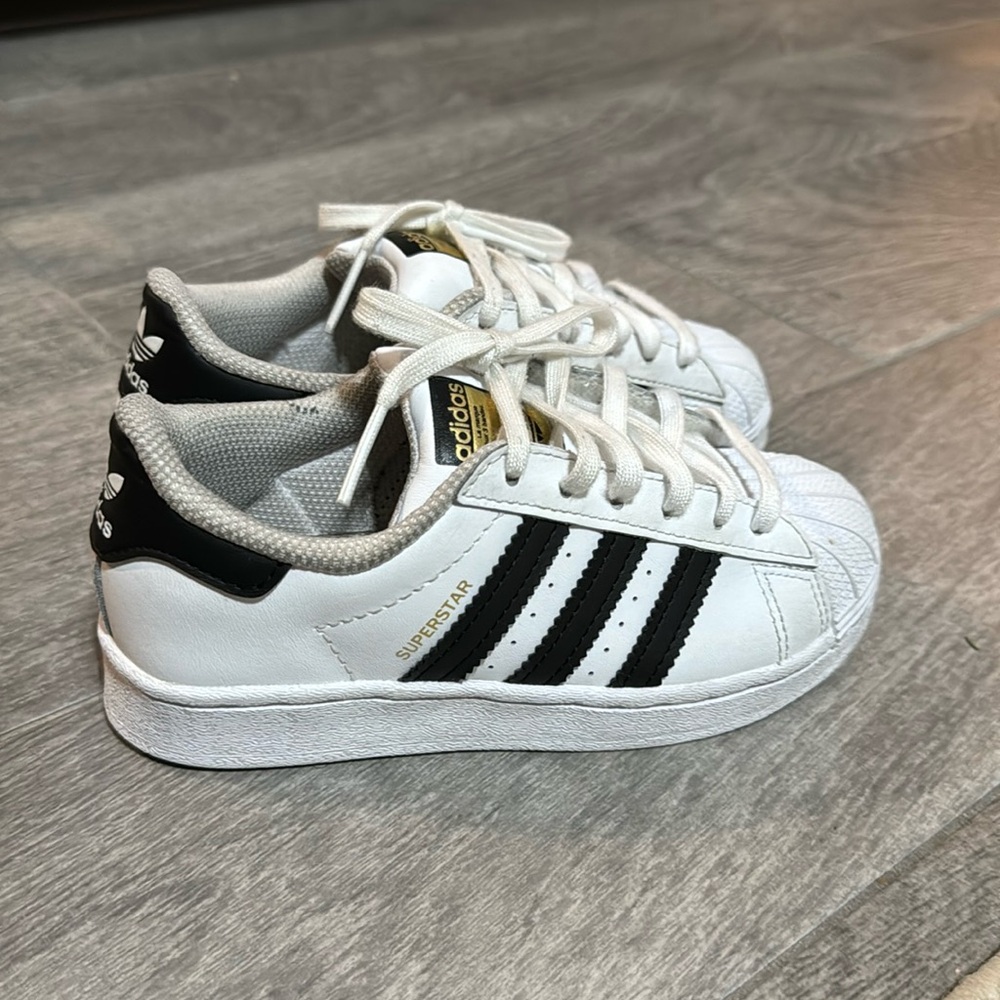 12c Black on White Adidas original Shell Toe Classic Kids 12k